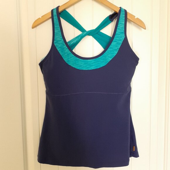 Lucy Twist Back Tank with Built-In Bra Blue Size L - Picture 1 of 11